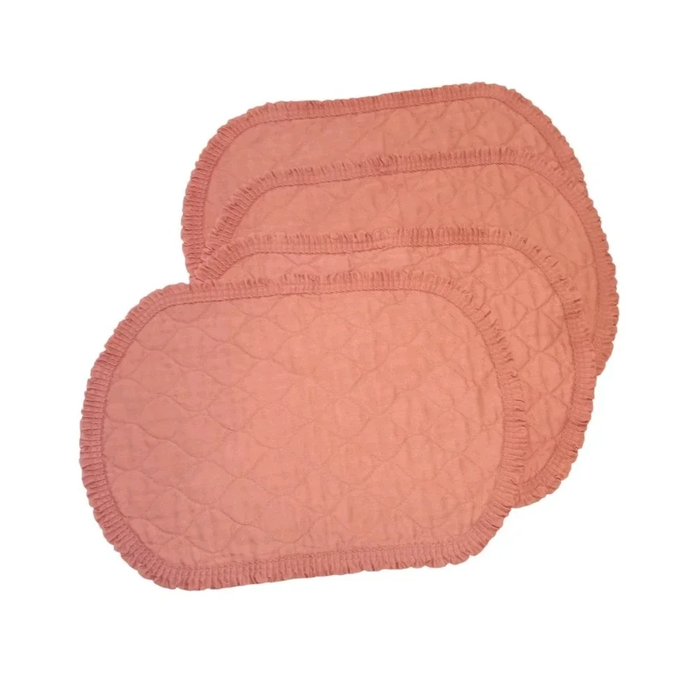 Cottage Grandmacore Quilted Light Pink Mauve Placemats (4) Ruffle Edge Tea READ